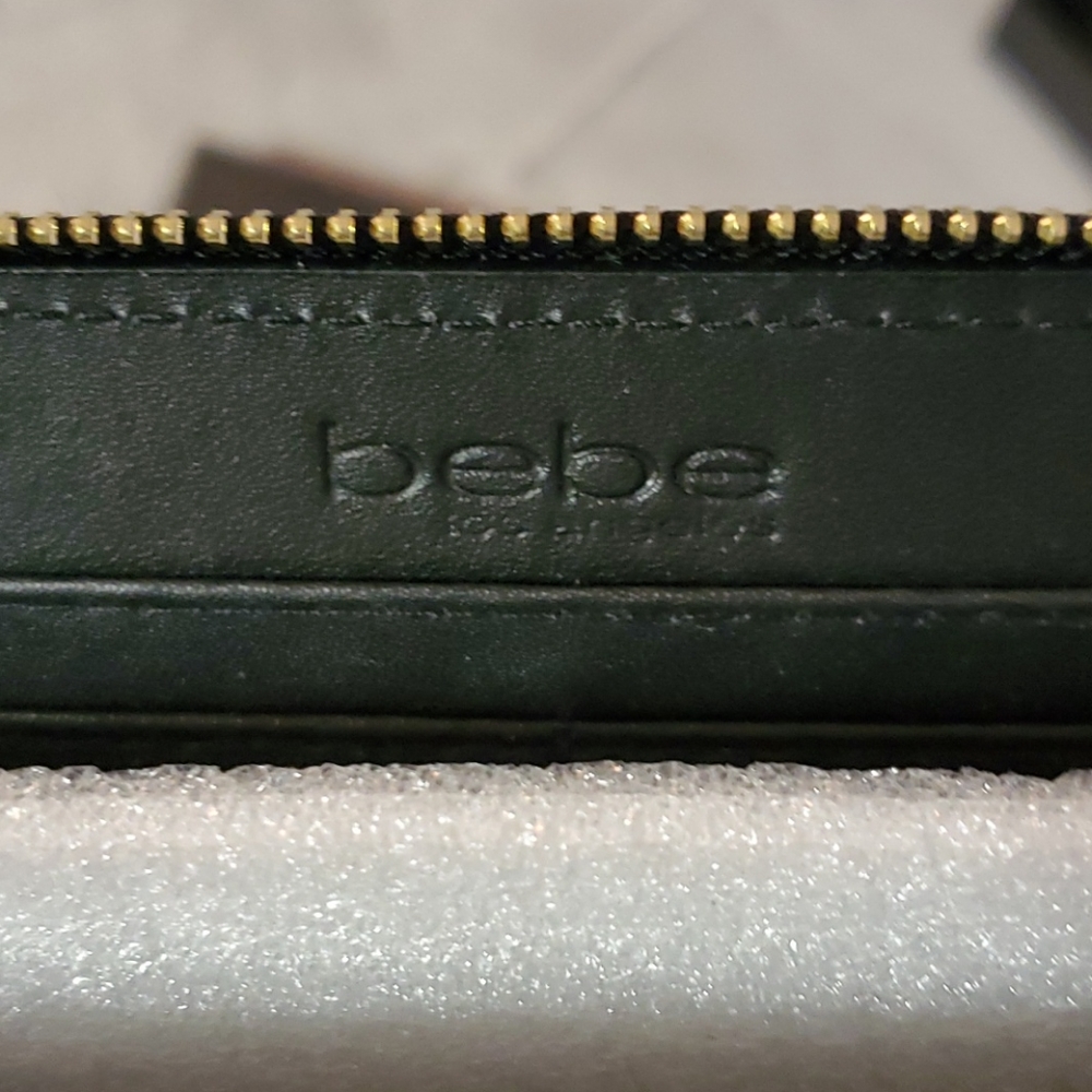bebe Rhinestone Logo Zip Around Wallet - Black - Picture 8 of 13